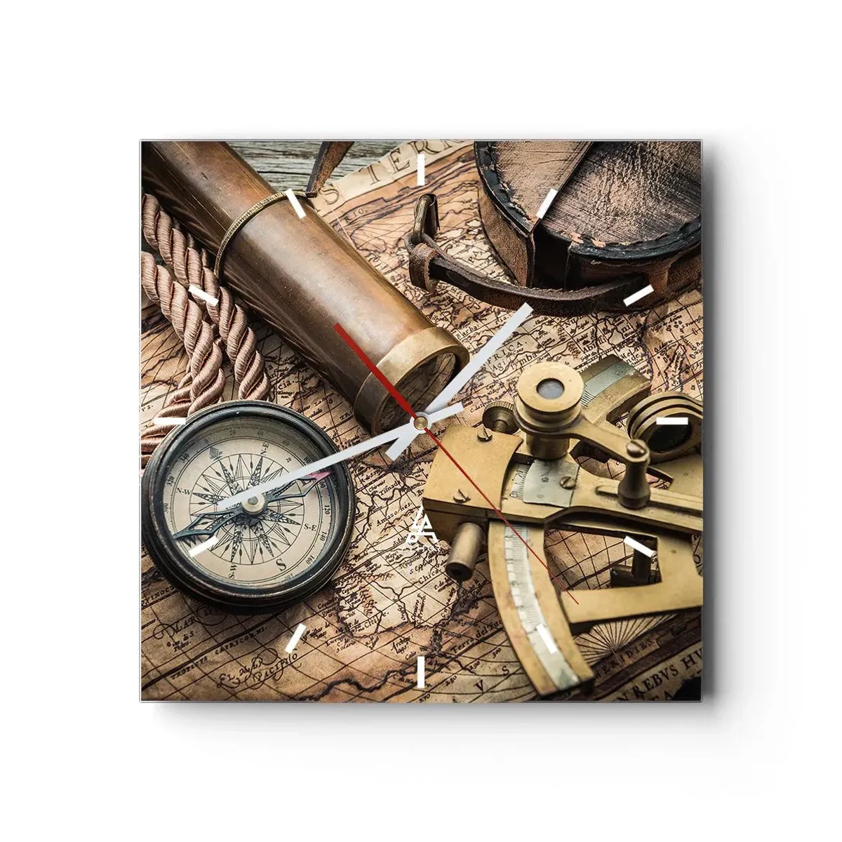 Orologio da parete - Orologio in Vetro - Traccia la rotta - 40x40 cm