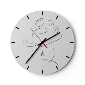 Orologio da parete - Orologio in Vetro - Ritratto minimalista di una donna realizzato con linee su sfondo bianco. - 30x30cm - I meandri dei sogni - Decorazione murale moderna per soggiorno, cucina e camera da letto ARTTOR