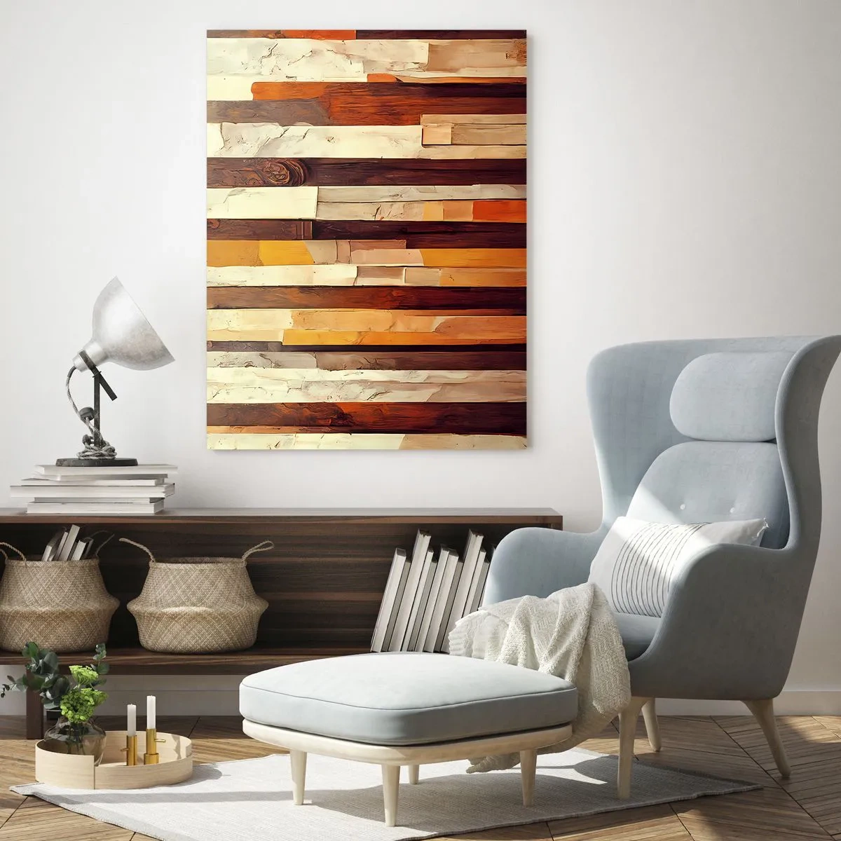 Quadro su vetro - Composizione geometrica nei toni del legno e dell'oro - 80x120cm - L'inno dei legni boschivi - Decorazione murale moderna per soggiorno e camera da letto ARTTOR