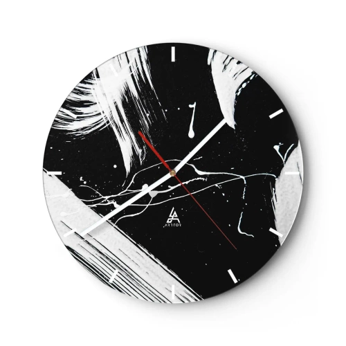 Orologio da parete - Orologio in Vetro - Astrazione in bianco e nero con pennellate dinamiche - 30x30cm - Spezzando l'oscurità - Decorazione murale moderna per soggiorno, cucina e camera da letto ARTTOR