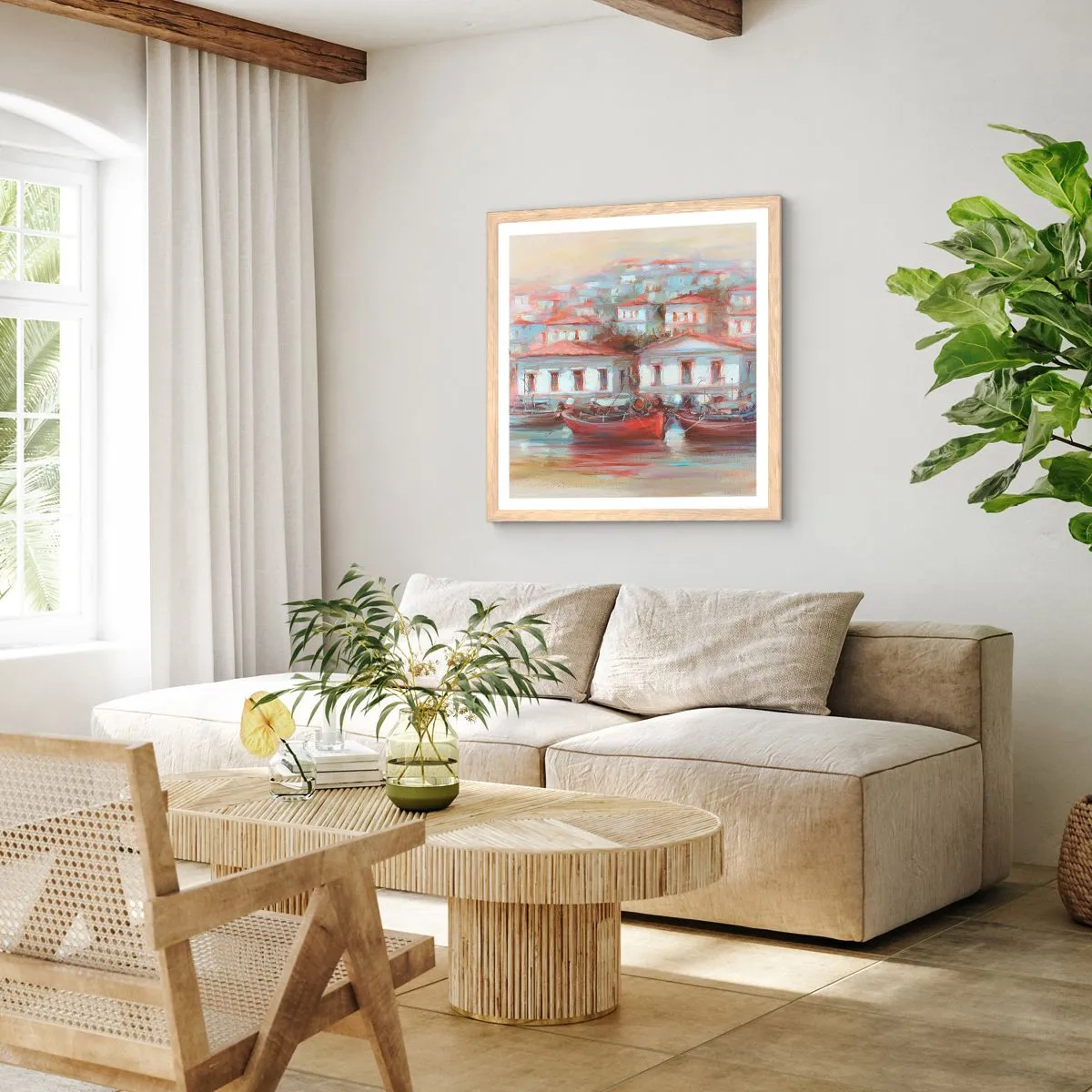 Poster in cornice rovere chiaro - Cittadina felice - 30x30 cm