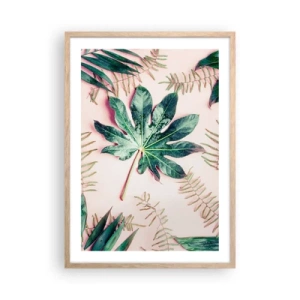 Poster in cornice rovere chiaro - Studio di verde su sfondo rosa - 50x70 cm