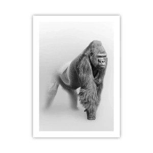 Poster - Ritratto di un gorilla su uno sfondo minimalista - 50x70cm - Sicuro della propria forza - Decorazione murale moderna per soggiorno e camera da letto ARTTOR