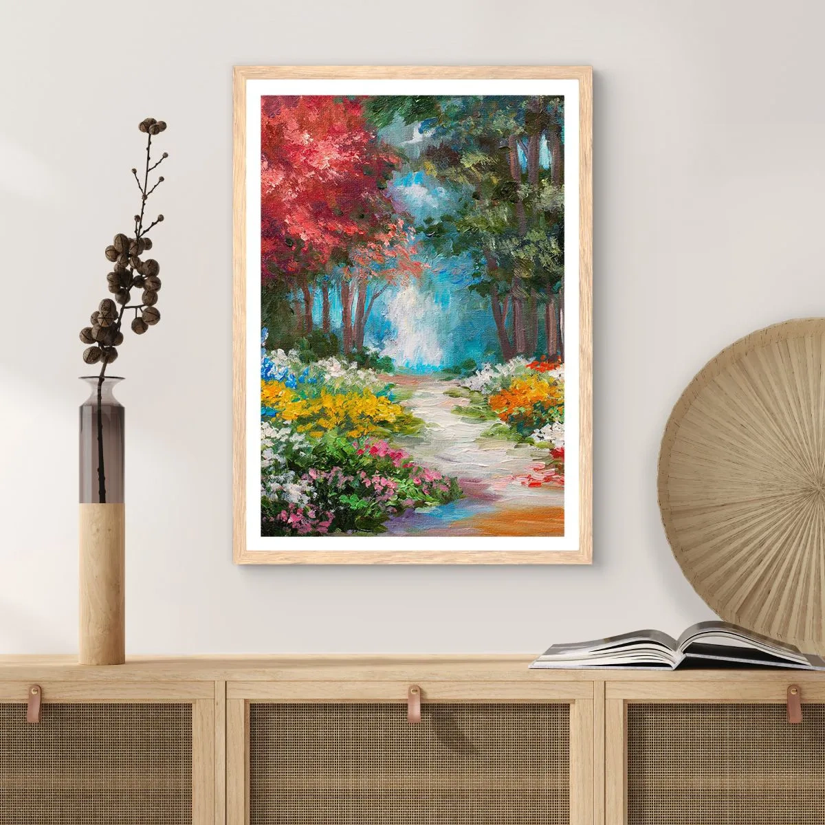 Poster in cornice rovere chiaro - Il giardino del bosco d'aprile - 30x40 cm