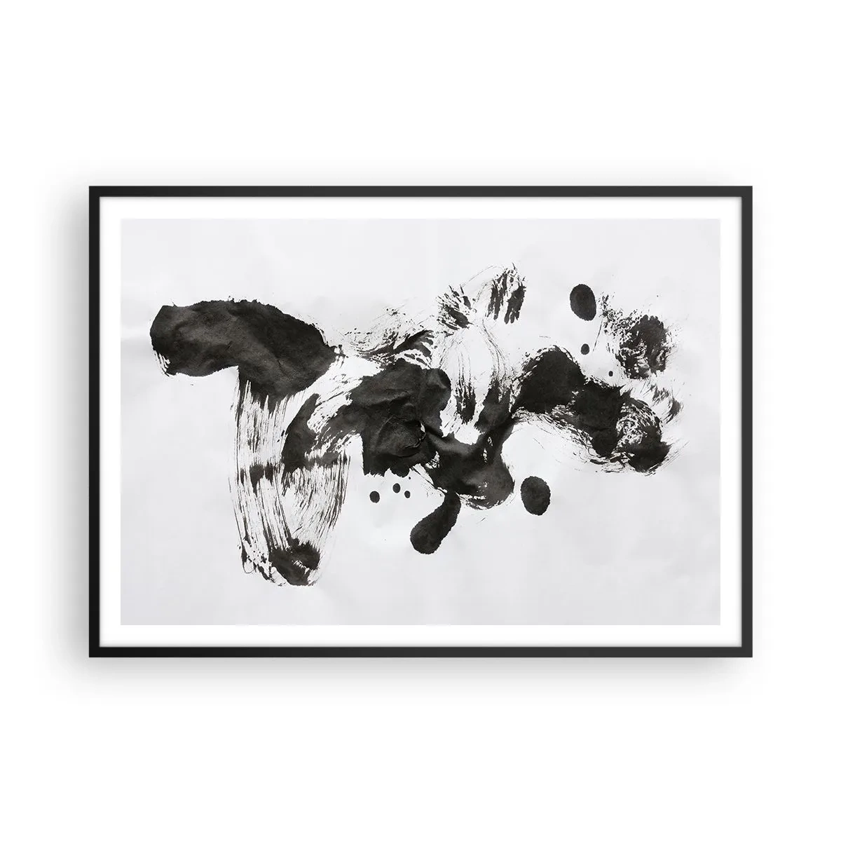 Poster in cornice nera - Composizione astratta di macchie nere su sfondo bianco - 100x70cm - C'è un senso nella follia? - Decorazione murale moderna per soggiorno e camera da letto ARTTOR