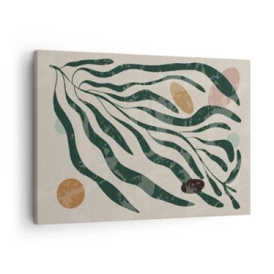 Quadro su tela - Stampe su Tela - Linee e forme organiche in verde e beige - 70x50cm - Tra il verde - Decorazione murale moderna per soggiorno e camera da letto ARTTOR