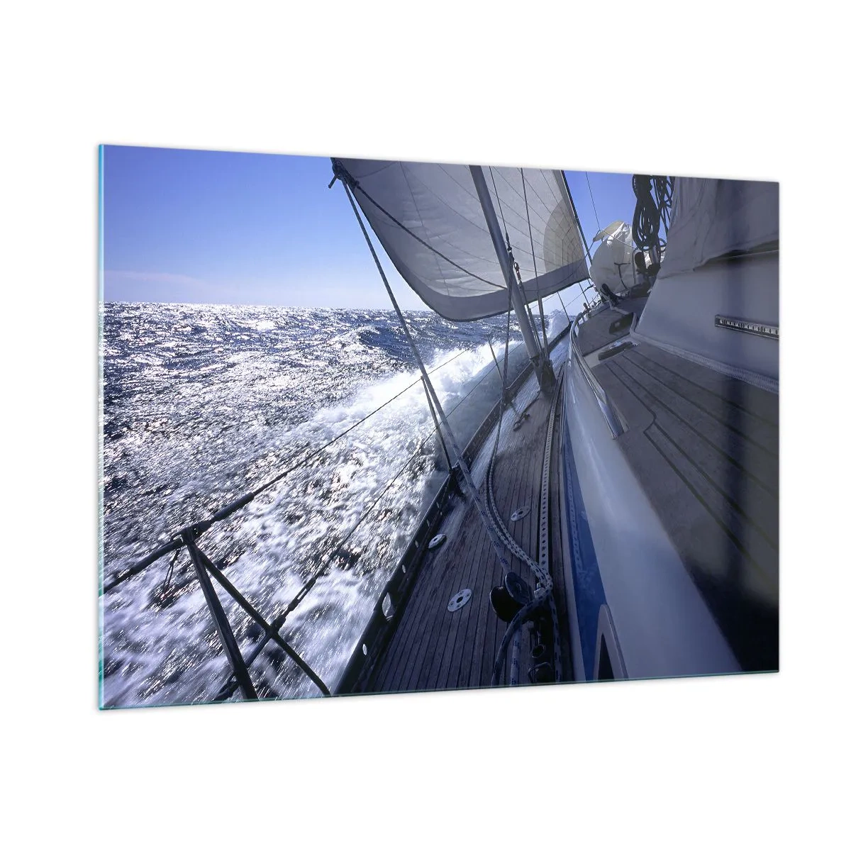 Quadro su vetro - Uno yacht che naviga in un mare in tempesta con tempo soleggiato - 100x70cm - So cosa vuol dire volare - Decorazione murale moderna per soggiorno e camera da letto ARTTOR