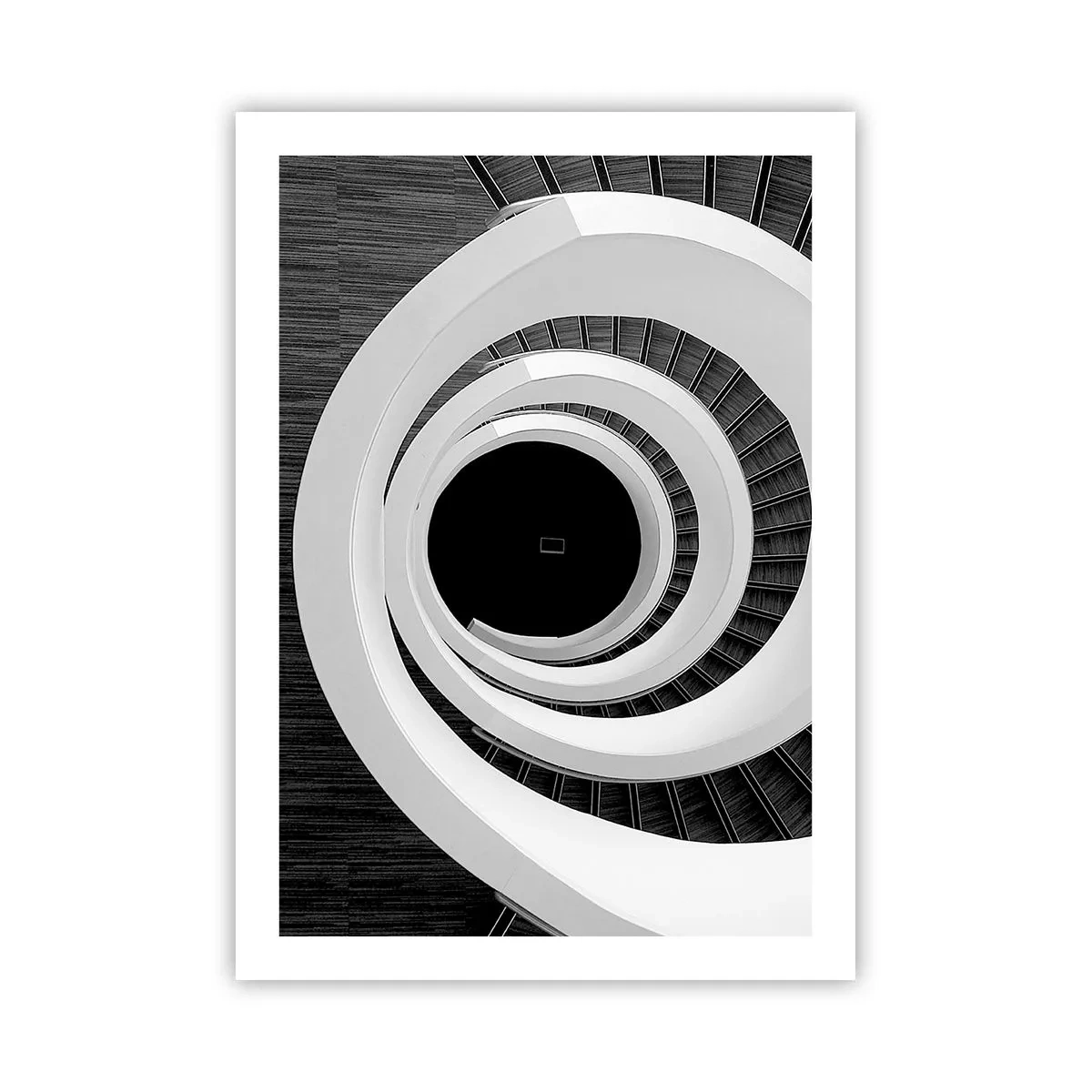 Poster - Una scala a chiocciola in bianco e nero con un design astratto - 50x70cm - Verso l'essenza delle cose - Decorazione murale moderna per soggiorno e camera da letto ARTTOR