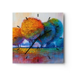 Orologio da parete - Orologio in Vetro - Alberi colorati in un paesaggio impressionista - 30x30cm - Ciuffo di colori brillanti - Decorazione murale moderna per soggiorno e camera da letto ARTTOR