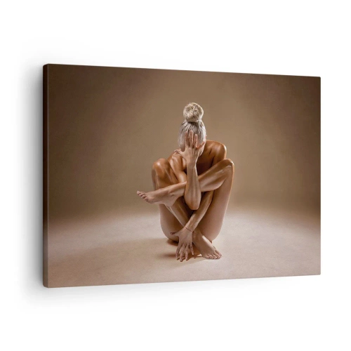 Quadro su tela - Stampe su Tela - Silhouette artistica di una donna su sfondo beige - 70x50cm - Unità di corpo e anima - Decorazione murale moderna per soggiorno e camera da letto ARTTOR