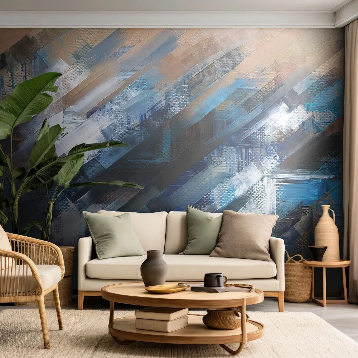Fotomurali Standard Eco - Sulla diagonale blu - Pezzo, Astrazione, Vernici - 200x140 cm