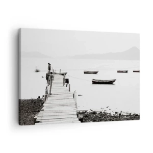 Quadro su tela - Stampe su Tela - Molo di legno e barche in acque calme - 70x50cm - Sull'acqua silenziosa e pura - Decorazione murale moderna per soggiorno e camera da letto ARTTOR