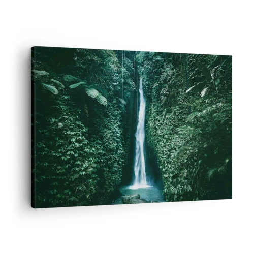 Quadro su tela - Stampe su Tela - Una cascata circondata da una fitta vegetazione tropicale - 70x50cm - Terme tropicali - Decorazione murale moderna per soggiorno e camera da letto ARTTOR