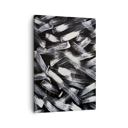 Quadro su tela - Stampe su Tela - Astrazione dinamica con pennellate bianche su sfondo nero. - 50x70cm - Astrazione in spirito industriale - Decorazione murale moderna per soggiorno e camera da letto ARTTOR