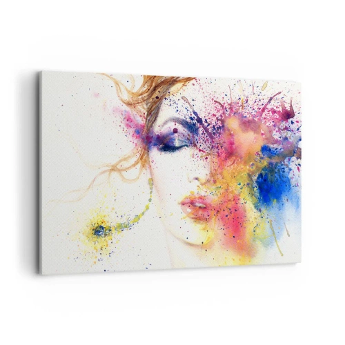 Quadro su tela - Stampe su Tela - Un ritratto artistico di una donna realizzato con colori acquerellati espressivi. - 120x80cm - Capogiro arcobaleno - Decorazione murale moderna per soggiorno e camera da letto ARTTOR