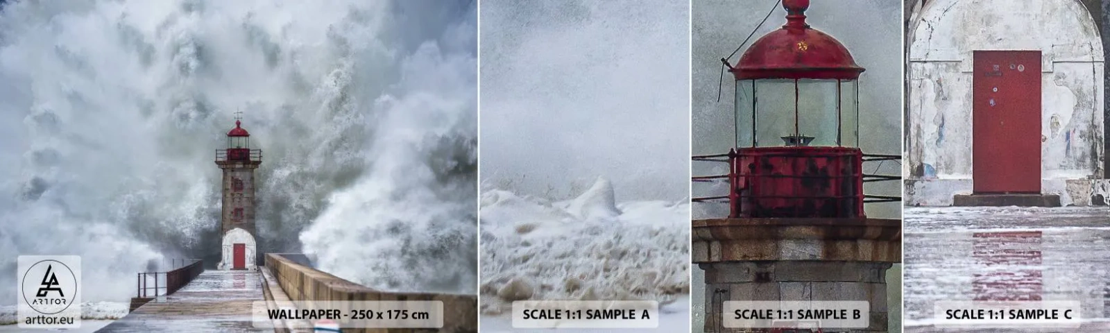 Campione Di Fotomurale Standard Eco - Fragore delle acque, rumore di tempesta - Faro, Paesaggio, Oceano - 100x30 cm