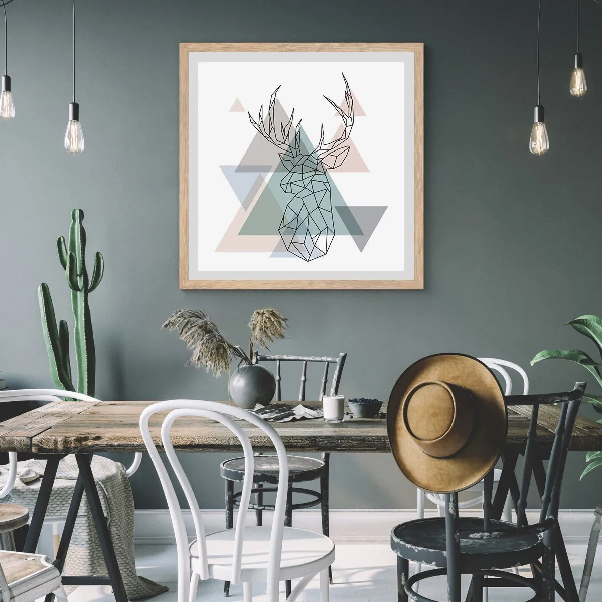 Poster in cornice rovere chiaro - Nel bosco geometrico - 50x50 cm