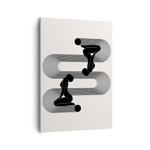 Quadro su tela - Stampe su Tela - Sagome nere con linee geometriche su sfondo chiaro - 50x70cm - Simmetria sensuale - Decorazione murale moderna per soggiorno e camera da letto ARTTOR