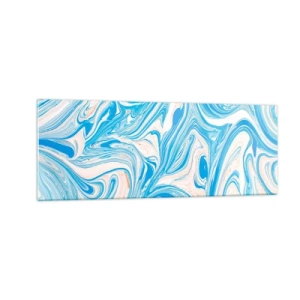 Quadro su vetro - Vortici astratti in stile marmo blu e bianco - 140x50cm - Acquitrino in turchese - Decorazione murale moderna per soggiorno e camera da letto ARTTOR