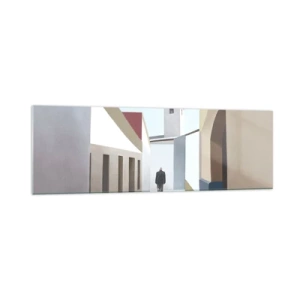 Quadro su vetro - Una strada minimalista con la sagoma di un uomo sullo sfondo - 160x50cm - Passeggiata assolata - Decorazione murale moderna per soggiorno e camera da letto ARTTOR