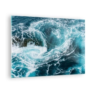 Quadro su vetro - Un vortice oceanico circondato da onde bianche in acqua blu - 70x50cm - La porta verso il centro della Terra - Decorazione murale moderna per soggiorno e camera da letto ARTTOR