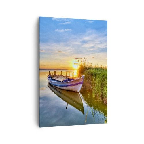 Quadro su tela - Stampe su Tela - Una barca in una baia tranquilla al tramonto - 70x100cm - L'insenatura dei sogni realizzati - Decorazione murale moderna per soggiorno e camera da letto ARTTOR