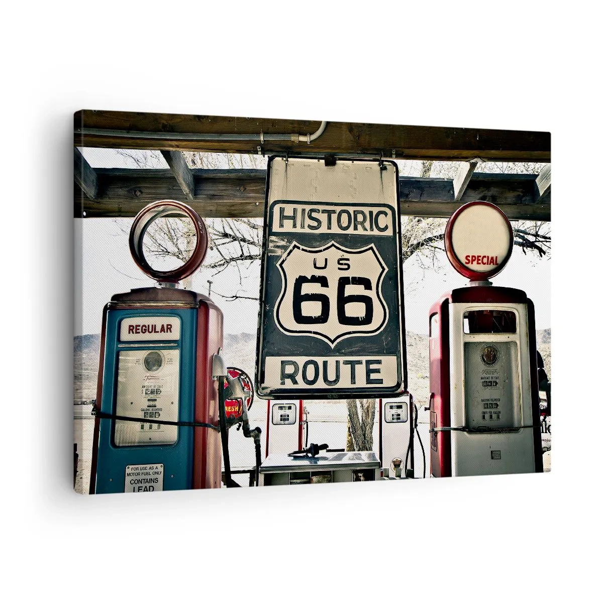 Quadro su tela - Stampe su Tela - Stazione di servizio storica della Route 66 - 70x50cm - Viaggio retro americano - Decorazione murale moderna per soggiorno e camera da letto ARTTOR