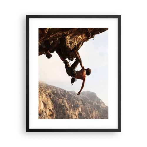 Poster in cornice nera - Il mondo ristretto in una mano sul bordo del masso - 40x50 cm