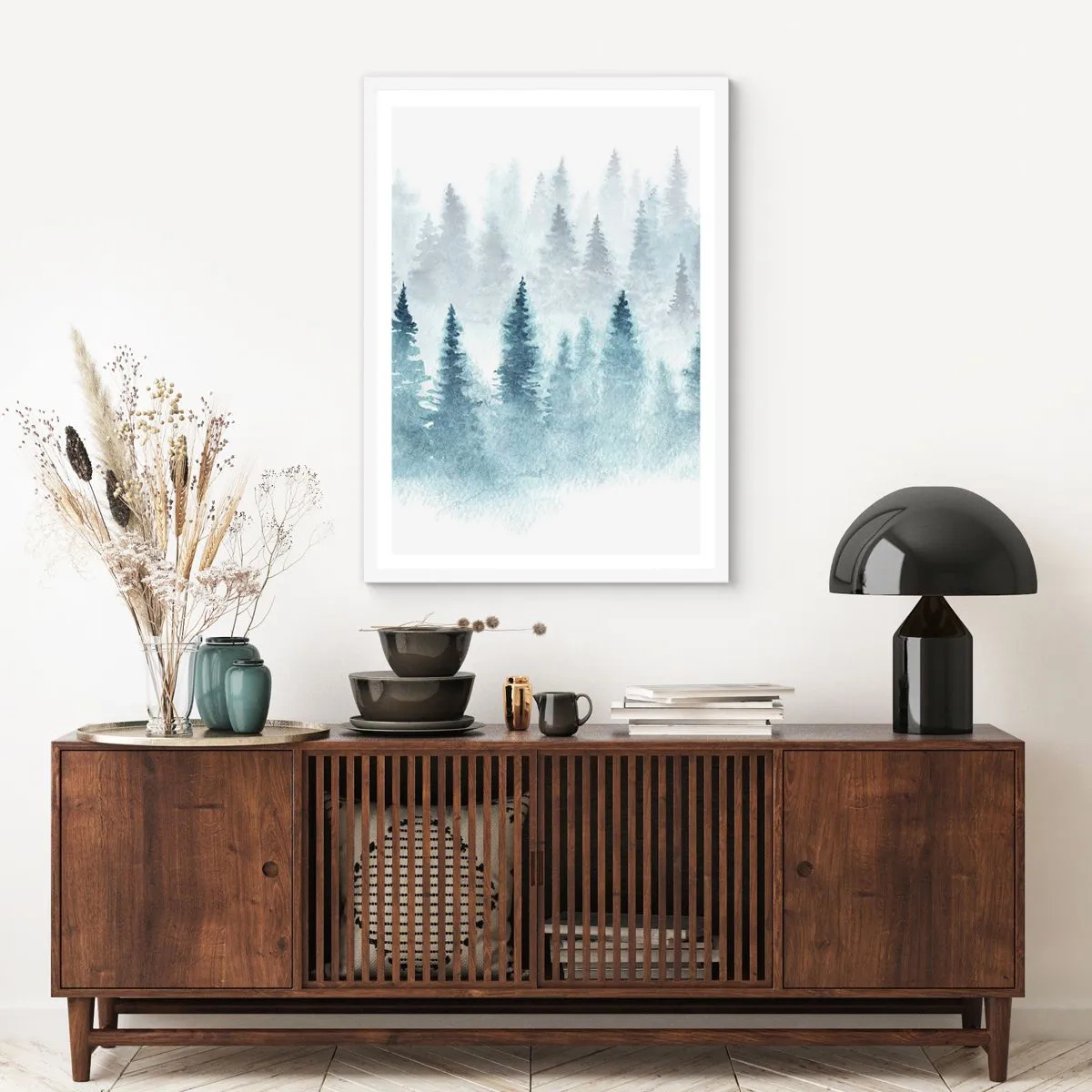 Poster in cornice bianca - Avvolti nella nebbia - 70x100 cm