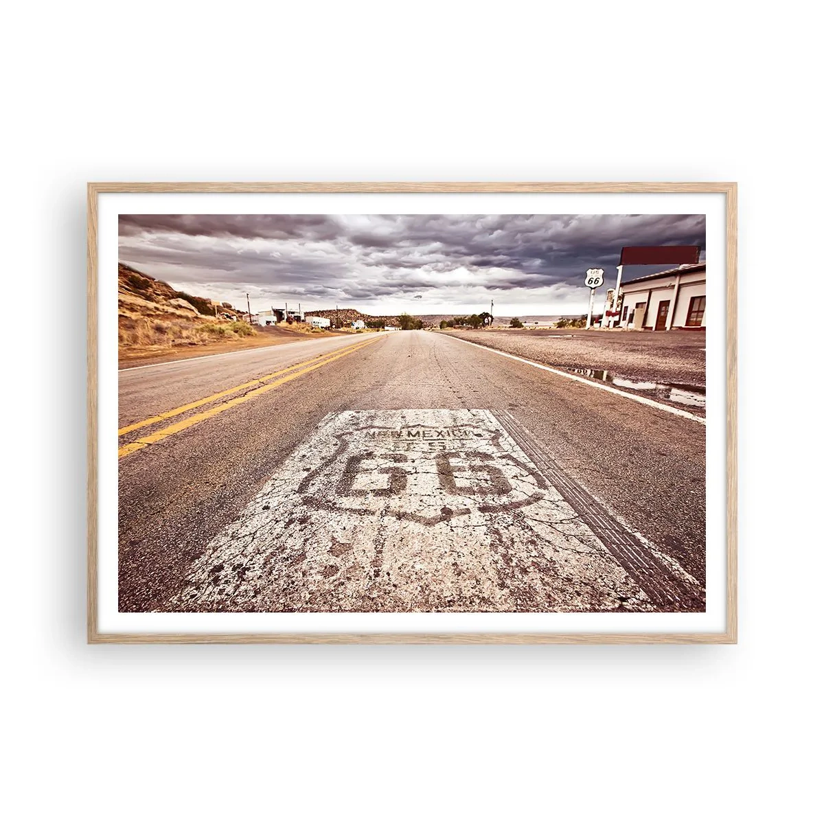 Poster in cornice rovere chiaro - La Route 66: una leggenda americana - 100x70 cm