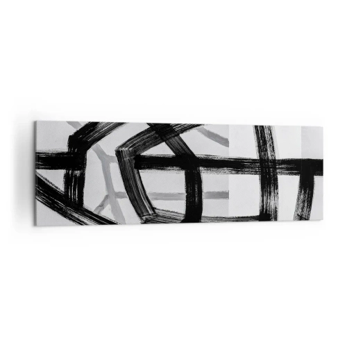 Quadro su tela - Stampe su Tela - Linee astratte in bianco e nero che si intersecano su uno sfondo chiaro - 160x50cm - Costruendo la profondità - Decorazione murale moderna per soggiorno e camera da letto ARTTOR