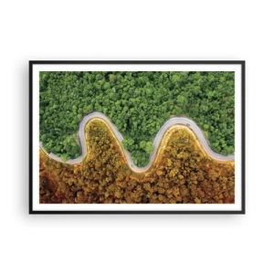 Poster in cornice nera - Una strada tortuosa attraverso la foresta vista da una prospettiva a volo d'uccello - 100x70cm - Confine e separazione - Decorazione murale moderna per soggiorno e camera da letto ARTTOR
