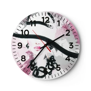 Orologio da parete - Orologio in Vetro - Ritratto di donna in nero e rosa - 40x40 cm