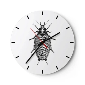Orologio da parete - Orologio in Vetro - Un'immagine di un insetto nello stile di un'incisione su uno sfondo bianco - 30x30cm - Che esemplare! - Decorazione murale moderna per soggiorno, cucina e camera da letto ARTTOR
