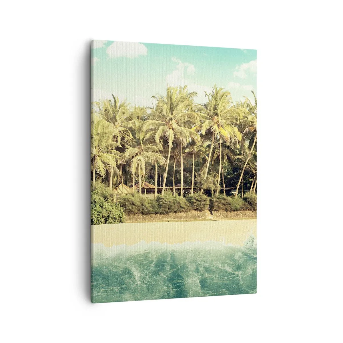 Quadro su tela - Stampe su Tela - Spiaggia tropicale con palme e mare turchese - 50x70cm - Forse qui? - Decorazione murale moderna per soggiorno e camera da letto ARTTOR