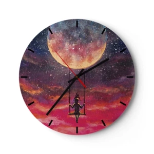 Orologio da parete - Orologio in Vetro - Una ragazza su un'altalena sospesa sotto la luna - 30x30cm - Con la testa tra le nuvole - Decorazione murale moderna per soggiorno, cucina e camera da letto ARTTOR