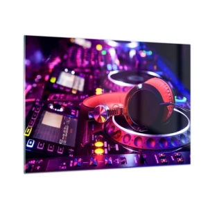 Quadro su vetro - Attrezzatura DJ colorata con cuffie rosse - 100x70cm - Prima che inizi la festa - Decorazione murale moderna per soggiorno e camera da letto ARTTOR