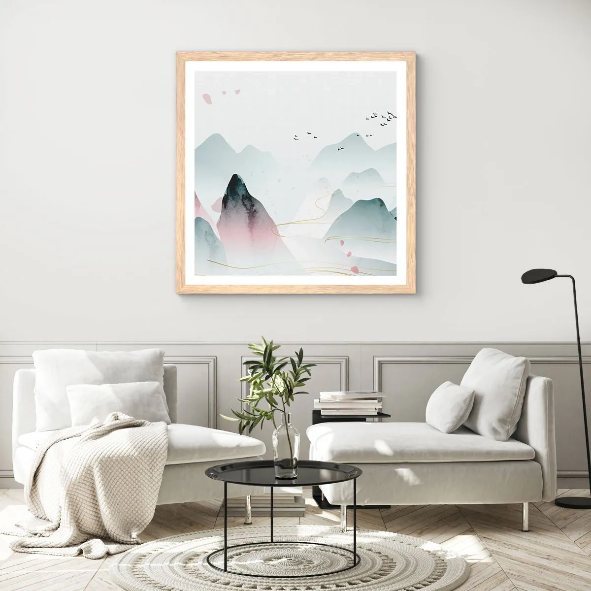 Poster in cornice rovere chiaro - Oltre le cime - 40x40 cm