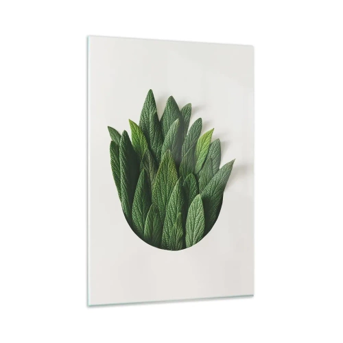 Quadro su vetro - Una composizione di foglie verdi su uno sfondo chiaro - 80x120cm - Curiosità irrefrenabile - Decorazione murale moderna per soggiorno e camera da letto ARTTOR