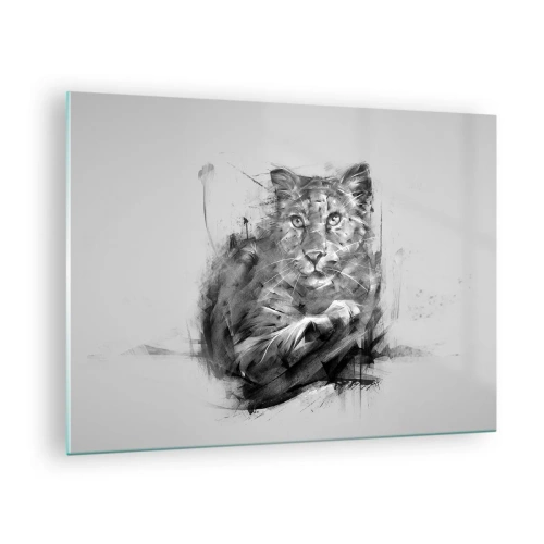 Quadro su vetro - Un disegno di una tigre in stile monocromatico su uno sfondo chiaro - 70x50cm - Si, ascolto attentamente - Decorazione murale moderna per soggiorno e camera da letto ARTTOR