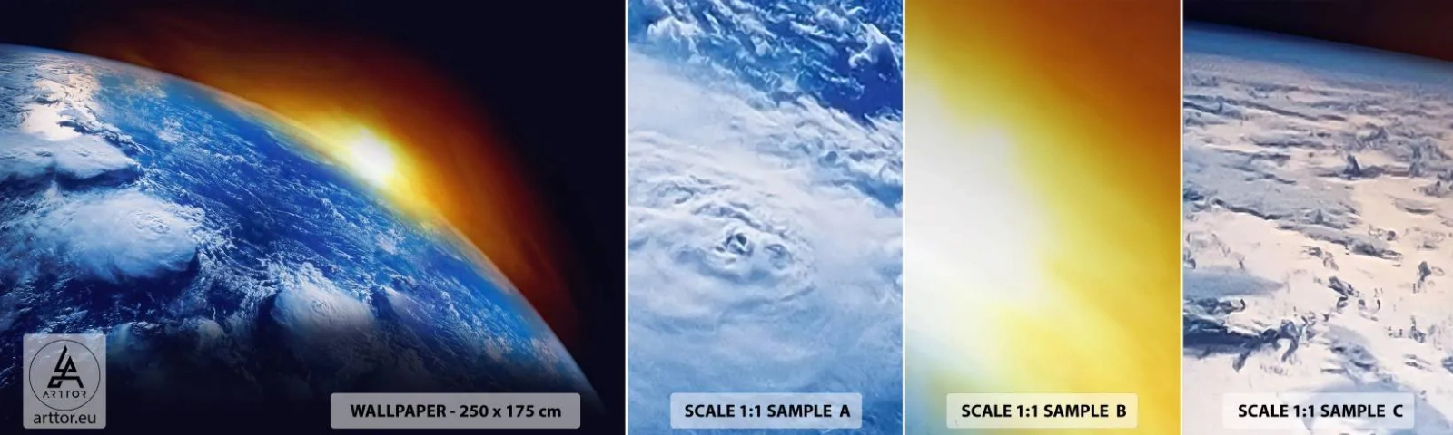 Campione di Fotomurale Adesivo Deluxe Sticker - L'alba sul pianeta azzurro - Astrazione, 3D, Cosmo - 100x30 cm