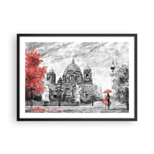 Poster in cornice nera - Scena in bianco e nero con Berlino, un ombrello rosso e un albero - 70x50cm - Incontro a Berlino - Decorazione murale moderna per soggiorno e camera da letto ARTTOR