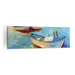 Quadro su tela - Stampe su Tela - Barche colorate ormeggiate in acque calme - 160x50cm - Nella baia del sud - Decorazione murale moderna per soggiorno e camera da letto ARTTOR