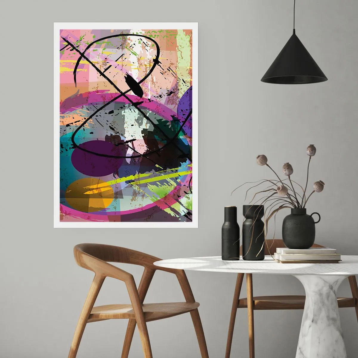 Poster - Composizione astratta con forme geometriche - 50x70cm - Per la via diritta o tortuosa - Decorazione murale moderna per soggiorno e camera da letto ARTTOR