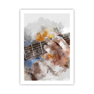 Poster - Mano artistica che suona la chitarra in stile acquerello - 50x70cm - Poesia tra le corde - Decorazione murale moderna per soggiorno e camera da letto ARTTOR