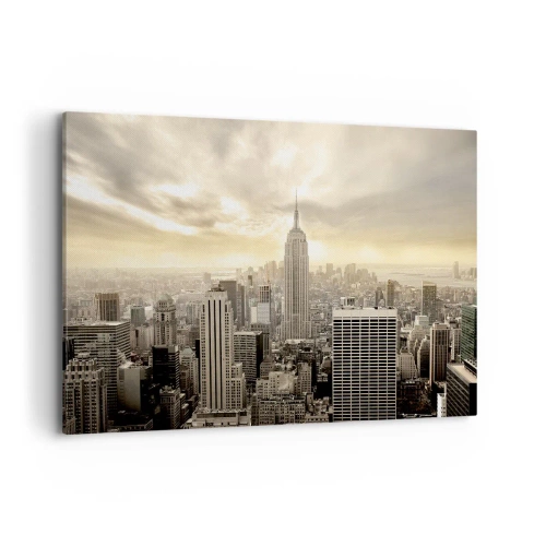 Quadro su tela - Stampe su Tela - Panorama della città con vista sull'Empire State Building - 100x70cm - New York in grigio - Decorazione murale moderna per soggiorno e camera da letto ARTTOR