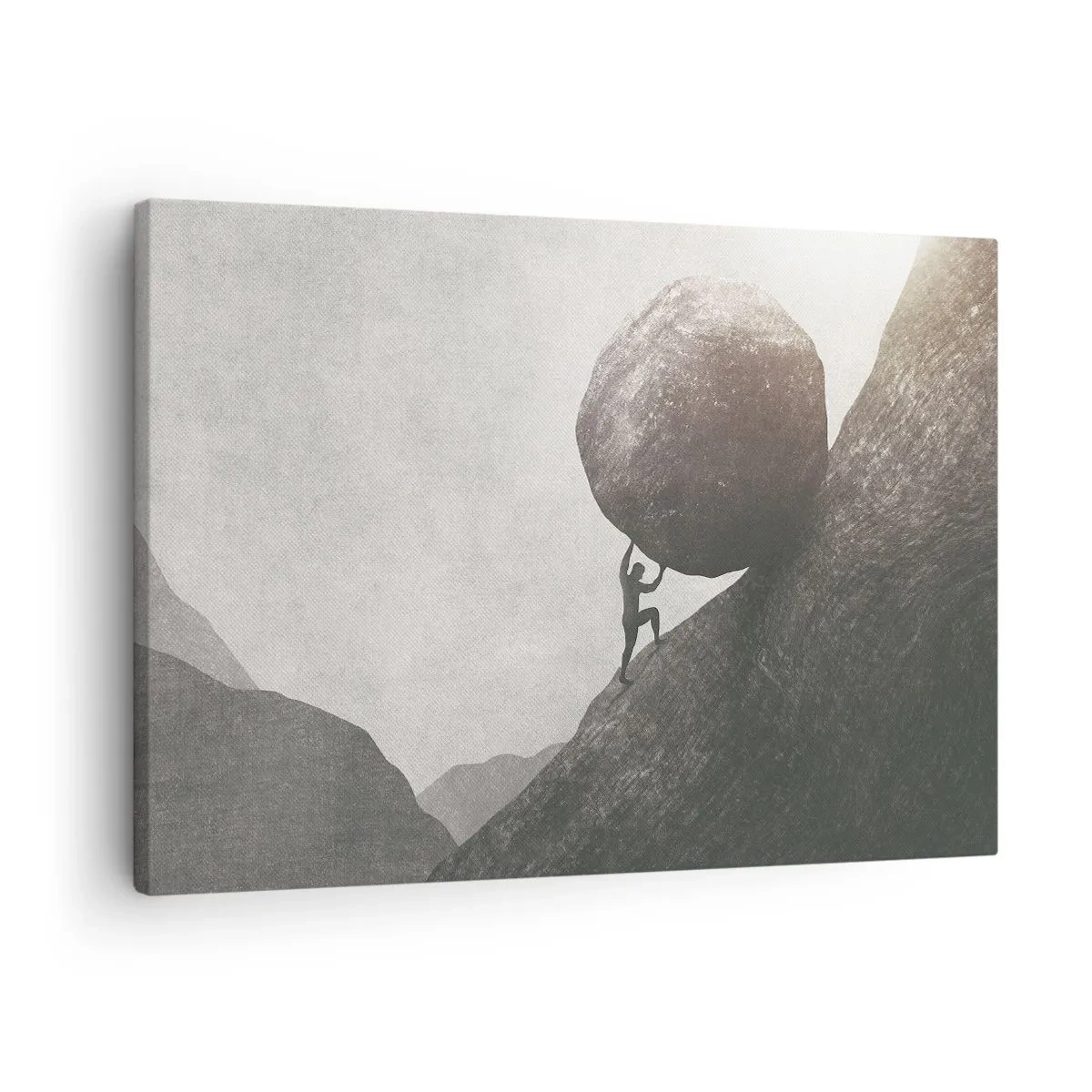 Quadro su tela - Stampe su Tela - Un uomo che scala un enorme masso su una collina - 70x50cm - Credo contro ogni speranza - Decorazione murale moderna per soggiorno e camera da letto ARTTOR