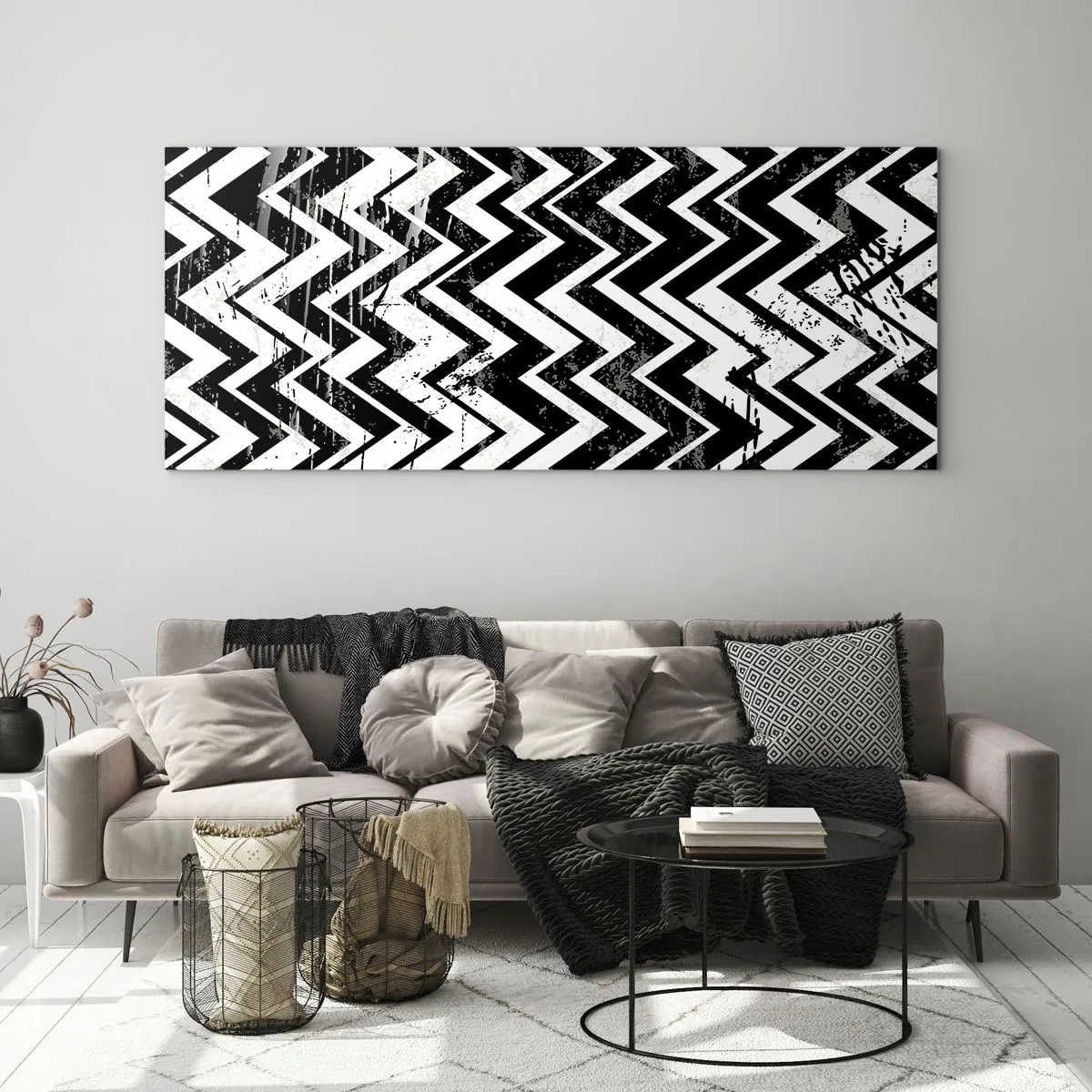 Quadro su vetro - Zig-bianco, zag-nero - 90x30 cm