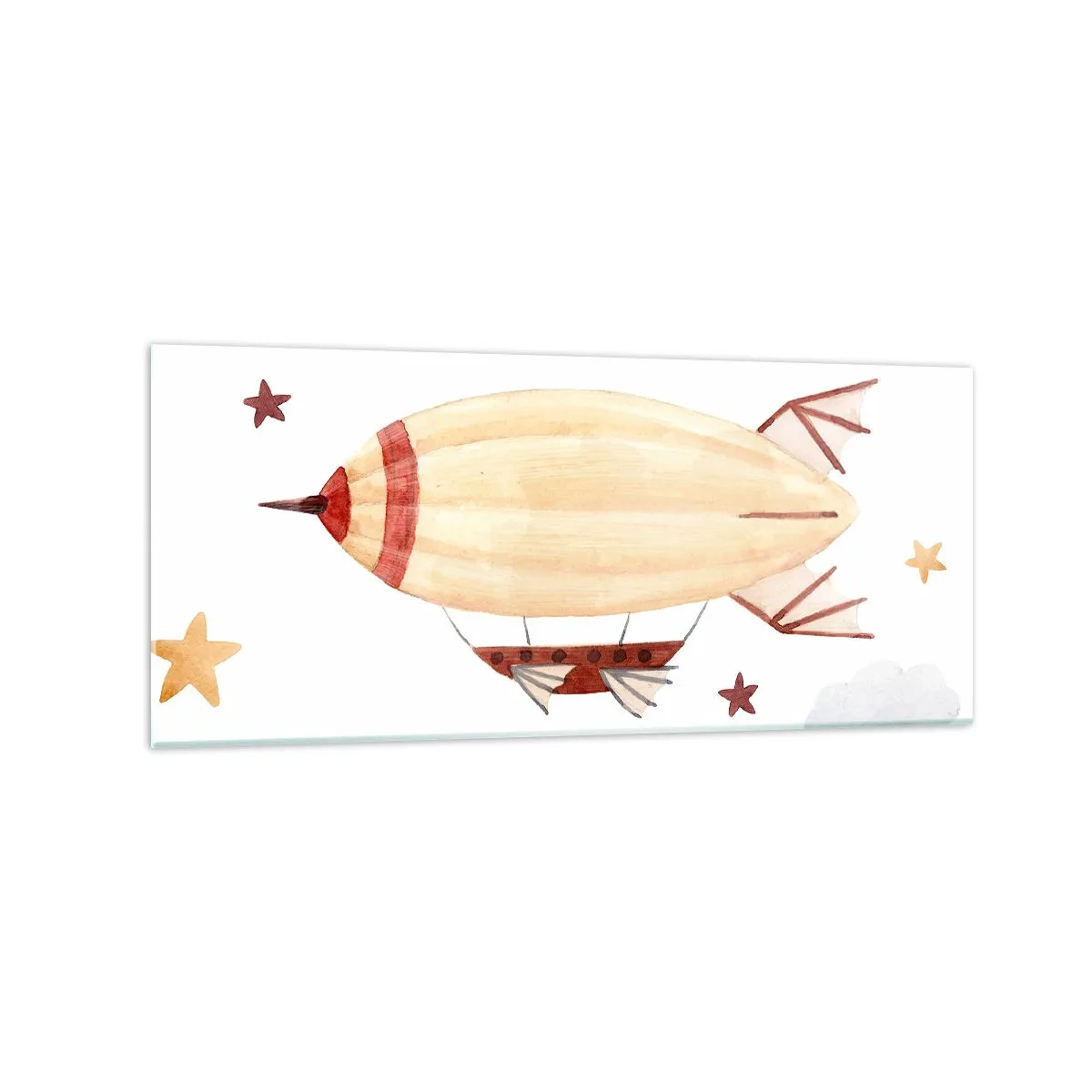 Quadro su vetro - Un dirigibile dipinto a mano su uno sfondo di stelle - 120x50cm - Nave volante - Decorazione murale moderna per soggiorno e camera da letto ARTTOR