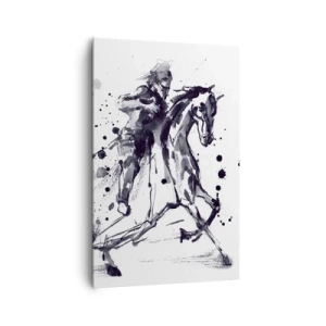 Quadro su tela - Stampe su Tela - Acquerello in bianco e nero di un cavaliere su un cavallo al galoppo - 80x120cm - Il cavaliere nero - Decorazione murale moderna per soggiorno e camera da letto ARTTOR
